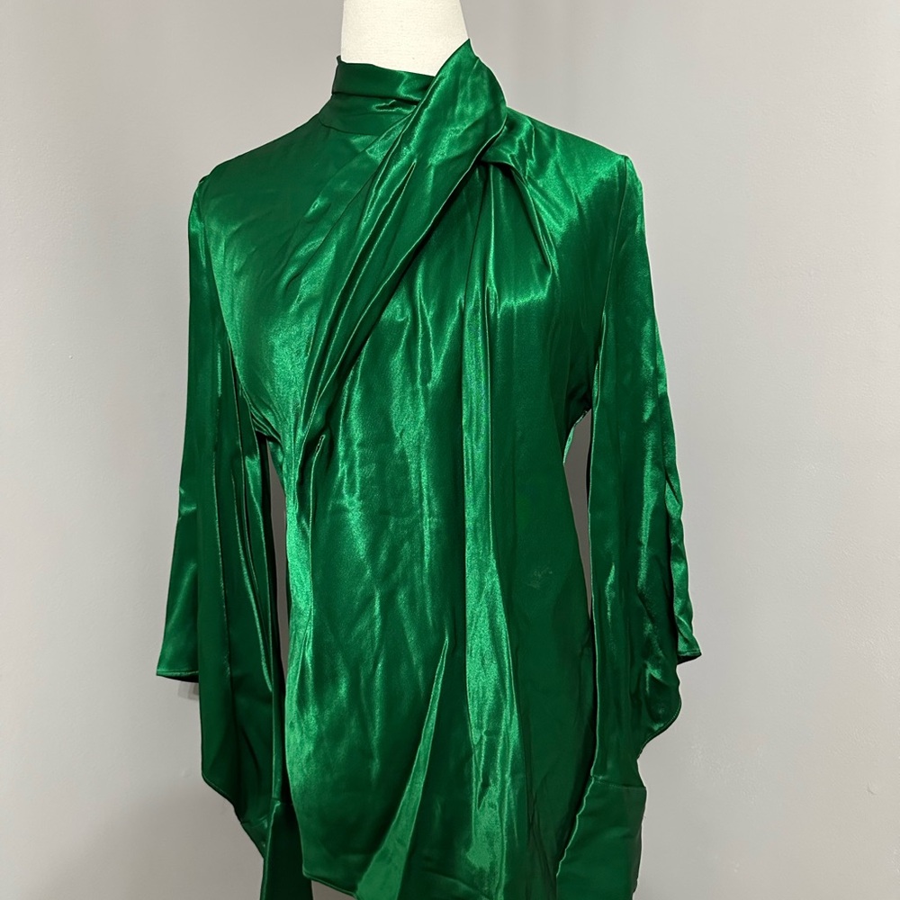 Zara Elegant Green Satin Blouse